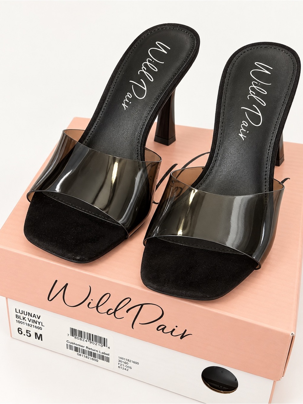 Wild Pair Black Vinyl Clear-Strap Heels Size 6.5 M
